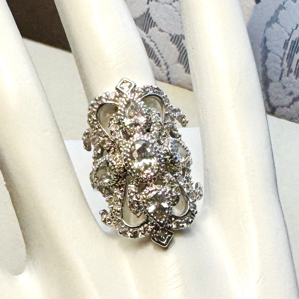3.8 Carat DEW CZ Cocktail Statement Ring 925 Sterling Silver Rhodium Plated
